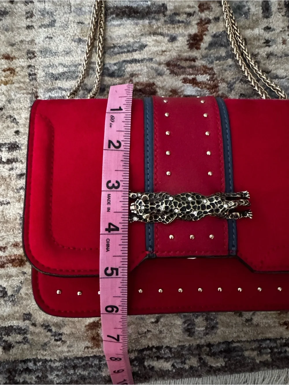 Topshop Red and Gold Panther Emblem Mini Shoulder Crossbody Bag